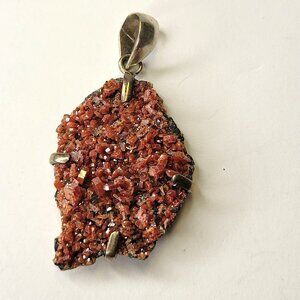 Vanadanite Bright Red Crystal Pendant 925 Sterling Silver